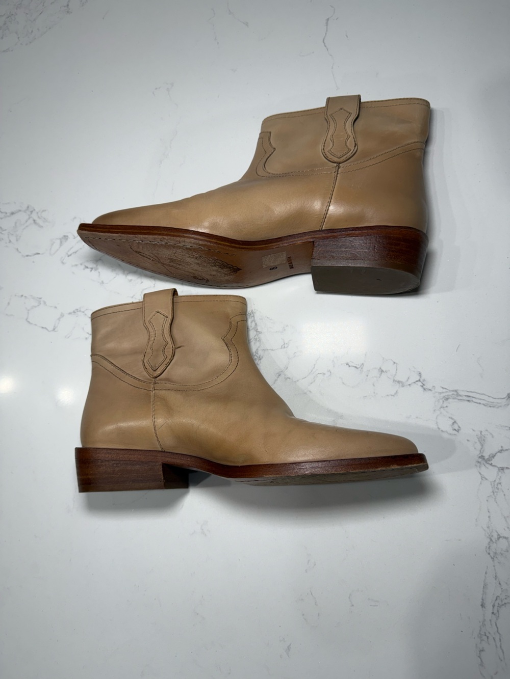 Free People Sunday Saloon Beige Leather Western Ankle Boots 8 - Picture 4 of 9